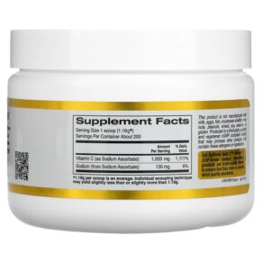 California Gold Nutrition Buffered Gold C Non-Acidic Vitamin C Powder Sodium Ascorbate 8.40 oz (238 g) 898220012350