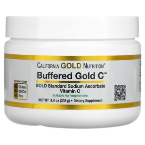 California Gold Nutrition Buffered Gold C Non-Acidic Vitamin C Powder Sodium Ascorbate 8.40 oz (238 g) 898220012350