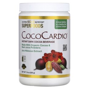 California Gold Nutrition CocoCardio Certified Organic Instant Dark Cocoa Beverage + Beet Juice & Hibiscus 7.93 oz (225 g) 898220012893