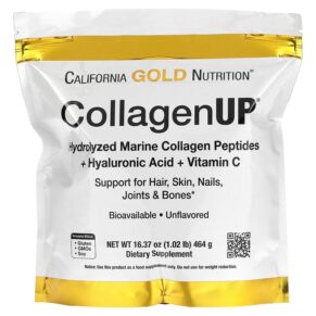 California Gold Nutrition CollagenUP Hydrolyzed Marine Collagen Peptides + Hyaluronic Acid & Vitamin C Unflavored 16.37 oz (464 g) 898220010325