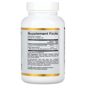 California Gold Nutrition CoQ10 with Bioperine 100 mg 150 Veggie Capsules 898220014286