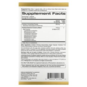 California Gold Nutrition CranMax® LactoBif Probiotics 25 Billion CFU 30 Veggie Caps 898220013340