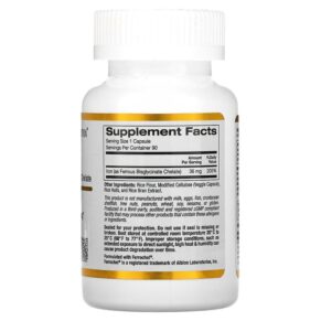 California Gold Nutrition Ferrochel Iron (Bisglycinate) 36 mg 90 Veggie Capsules 898220013470