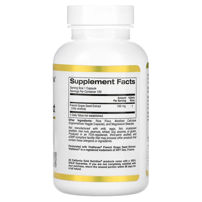California Gold Nutrition French Grape Seed Extract Vitaflavan 100 mg 120 Veggie Capsules 8 Thành phần vi chất California Gold Nutrition French Grape Seed Extract Vitaflavan 100 mg 120 viên 898220011940