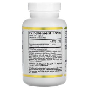 California Gold Nutrition French Maritime Pine Bark Extract Oligopin 100 mg 180 Veggie Capsules 898220017362