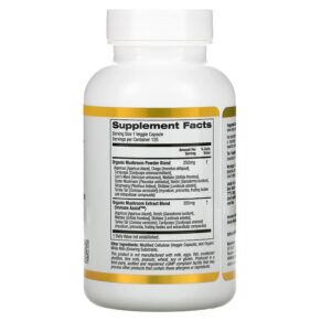 California Gold Nutrition Fungiology MushRex Plus Full-Spectrum Mushroom Complex Certified Organic Immune Assist Micron 120 Veggie Capsules 898220012589