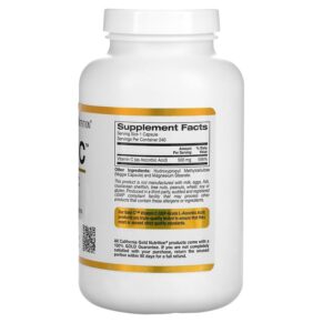 California Gold Nutrition Gold C USP Grade Vitamin C 500 mg 240 Veggie Capsules 898220009343