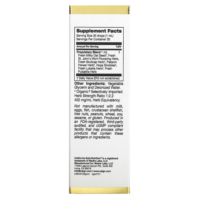 California Gold Nutrition Goodnight Sleep 1 fl oz (30 ml) 8 Thành phần vi chất California Gold Nutrition Goodnight Sleep 1 fl oz (30 ml) 898220021215