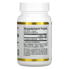 California Gold Nutrition L-Glutathione (Reduced) 500 mg 30 Veggie Capsules 898220018970