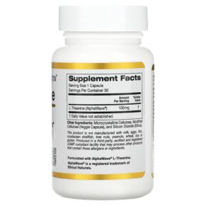 California Gold Nutrition L-Theanine Featuring AlphaWave 100 mg 30 Veggie Capsules 898220012442