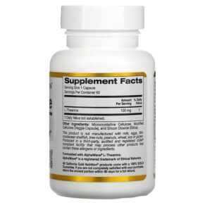 California Gold Nutrition L-Theanine Featuring AlphaWave 200 mg 60 Veggie Capsules 898220012435