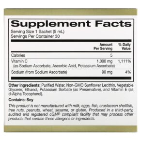 California Gold Nutrition Liposomal Liquid Vitamin C Unflavored 1000 mg 30 Sachets 0.17 fl oz (5 ml) Each 3 California Gold Nutrition Liposomal Liquid Vitamin C Unflavored 1000 mg 30 Sachets 0.17 fl oz (5 ml) Each 898220019991