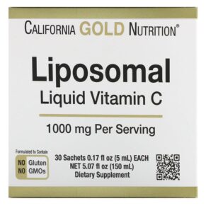 California Gold Nutrition Liposomal Liquid Vitamin C Unflavored 1000 mg 30 Sachets 0.17 fl oz (5 ml) 898220019991