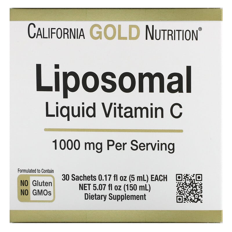 California Gold Nutrition Liposomal Liquid Vitamin C Unflavored 1000 mg 30 Sachets 0.17 fl oz (5 ml) Each 1 California Gold Nutrition Liposomal Liquid Vitamin C Unflavored 1000 mg 30 Sachets 0.17 fl oz (5 ml) 898220019991