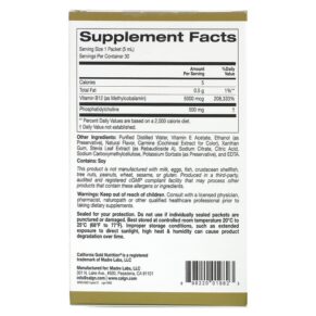 California Gold Nutrition Liposomal Vitamin B12 30 Packets 0.17 fl oz (5 ml) Each 898220019823
