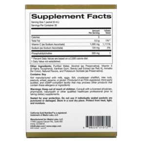 California Gold Nutrition Liposomal Vitamin C 1.000 mg 30 Packets 0.2 oz (5.7 ml) Each 3 California Gold Nutrition Liposomal Vitamin C 1.000 mg 30 Packets 0.2 oz (5.7 ml) Each 898220010721