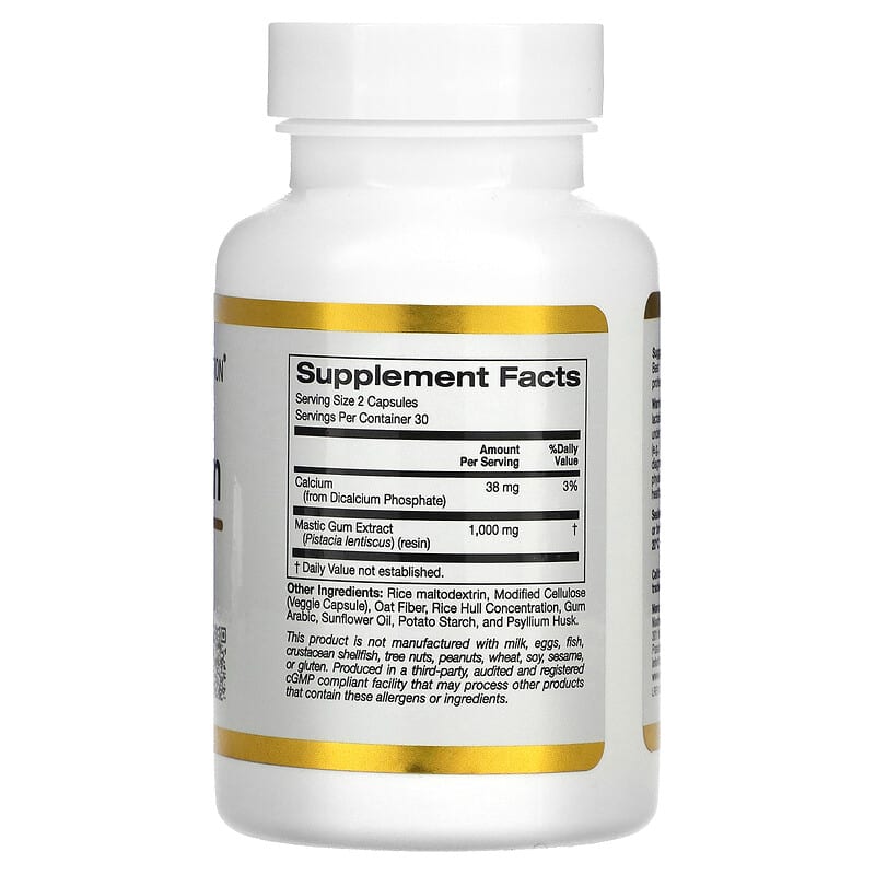 California Gold Nutrition Mastic Gum 500 mg Per Serving 60 Veggie Capsules 8 Thành phần vi chất California Gold Nutrition Mastic Gum 500 mg Per Serving 60 viên 898220018376