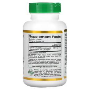 California Gold Nutrition Olive Leaf Extract EuroHerbs European Quality 500 mg 180 Veggie Capsules 898220012824