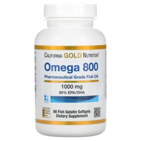 California Gold Nutrition Omega 800 Pharmaceutical Grade Fish Oil 80% EPA/DHA Triglyceride Form 1.000 mg 90 Fish Gelatin viên 898220012664