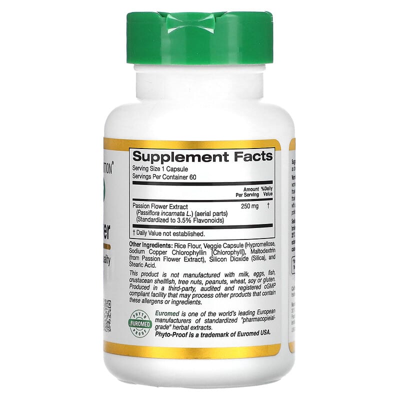 California Gold Nutrition Passion Flower EuroHerbs European Quality 250 mg 60 Veggie Capsules 8 Thành phần vi chất California Gold Nutrition Passion Flower EuroHerbs European Quality 250 mg 60 viên 898220011155