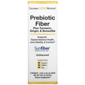 California Gold Nutrition Prebiotic Fiber Plus Turmeric Ginger & Boswellia 3 gói 0.22 oz (6.3 g) 898220020317