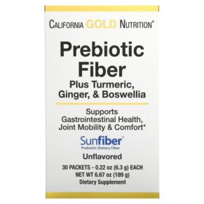 California Gold Nutrition Prebiotic Fiber Plus Turmeric Ginger & Boswellia 30 gói 0.22 oz (6.3 g) 898220020133