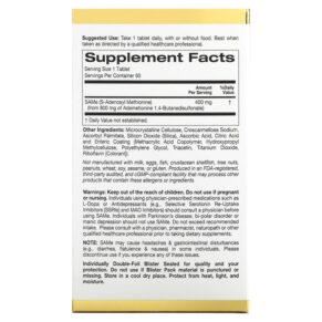 California Gold Nutrition SAMe (Butanedisulfonate) 400 mg 60 Enteric Coated Tablets 898220011773