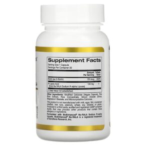 California Gold Nutrition Stabilized R-Lipoic Acid 30 Veggie Capsules 898220020065