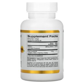 California Gold Nutrition Sunflower Vitamin E with Mixed Tocopherols 400 IU 90 Veggie Softgels 898220011698