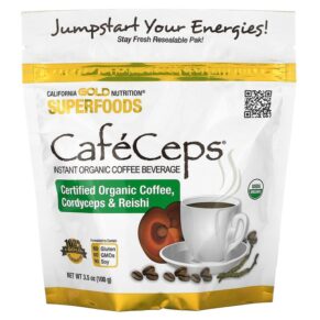 California Gold Nutrition SUPERFOODS - CafeCeps Certified Organic Instant Coffee + Cordyceps & Reishi Mushroom Powder 3.5 oz (100 g) 898220013463