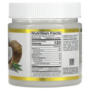 California Gold Nutrition SUPERFOODS - Cold Pressed Organic Virgin Coconut Oil 16 fl oz (473 ml) 898220011902