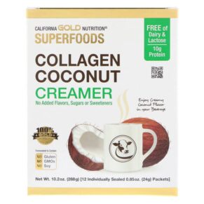 California Gold Nutrition SUPERFOODS Collagen Coconut Creamer Unsweetened 12 gói 0.85 oz (24 g) 898220012107