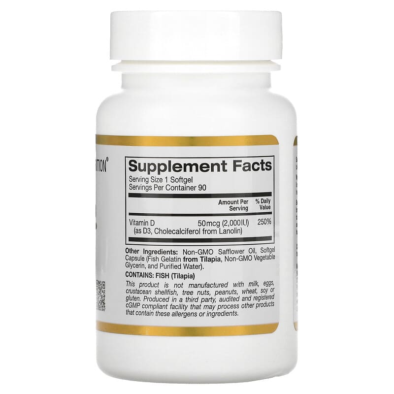 California Gold Nutrition Vitamin D3 50 mcg (2.000 IU) 90 Fish Gelatin Softgels 8 Thành phần vi chất California Gold Nutrition Vitamin D3 50 mcg (2.000 IU) 90 Fish Gelatin viên 898220011797