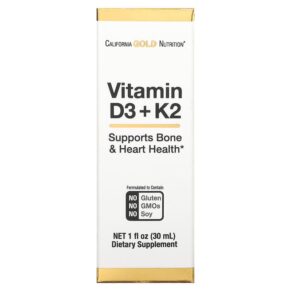 California Gold Nutrition Vitamin D3 + K2 25 mcg (1.000 IU) 1 fl oz (30 ml) 898220020492