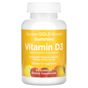California Gold Nutrition Vitamin D3 No Gelatin No Gluten Mixed Berry & Fruit Flavors 25 mcg (1.000 IU) 90 viên 898220011964