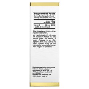 California Gold Nutrition Vitamin D3 (Unflavored) 2.000 IU 1 fl oz (30 ml) 898220021154