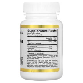 California Gold Nutrition Zinc-L-Carnosine Complex 30 Veggie Capsules 898220021710