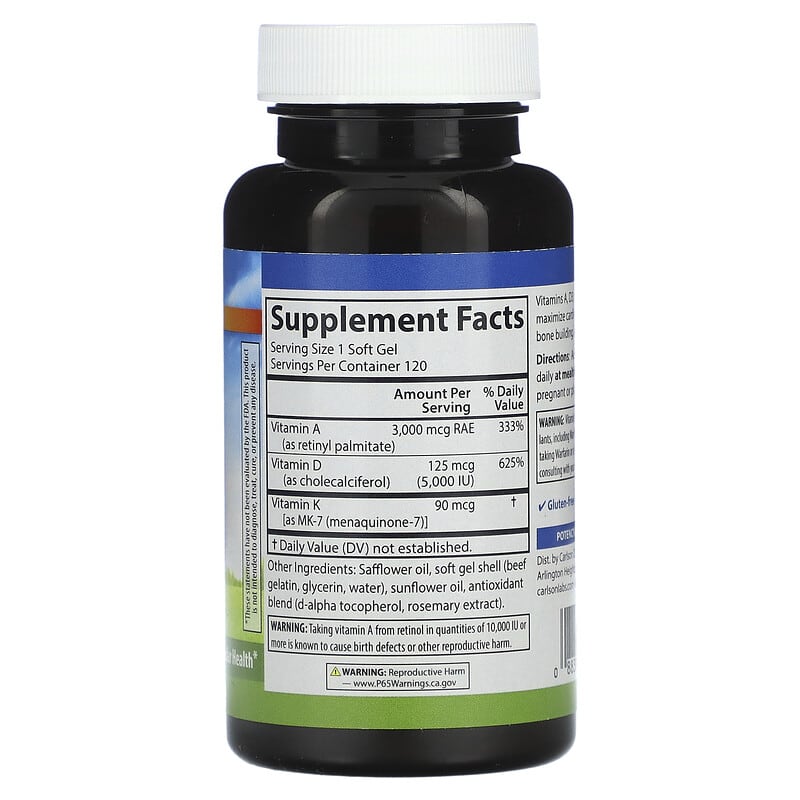 Carlson A D3 K2 120 Softgels 8 Thành phần vi chất Carlson A D3 K2 120 viên 088395119101