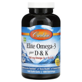 Carlson Elite Omega-3 Plus D & K Natural Lemon Flavor 180 viên 088395175206