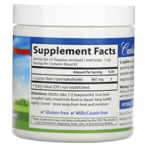 Carlson L-Lysine Powder 960 mg 3.53 oz (100 g) 3 Carlson L-Lysine Powder 960 mg 3.53 oz (100 g) 088395068850