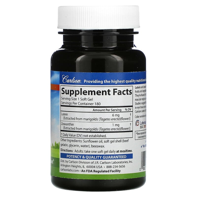 Carlson Lutein 6 mg 180 Soft Gels 8 Thành phần vi chất Carlson Lutein 6 mg 180 viên 088395086526