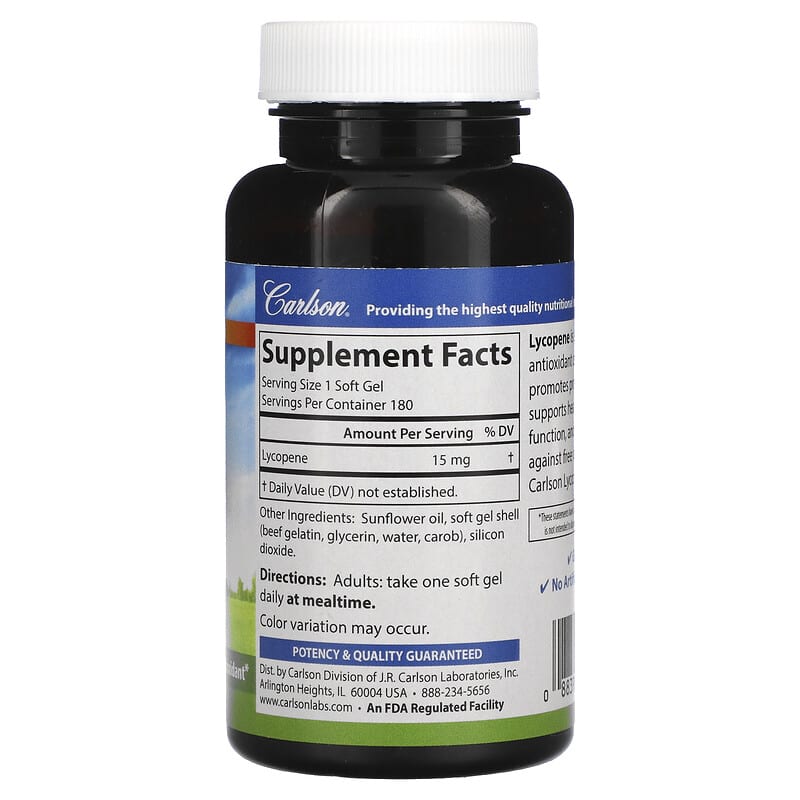 Carlson Lycopene 15 mg 180 Soft Gels 8 Thành phần vi chất Carlson Lycopene 15 mg 180 viên 088395087127