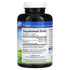 Carlson Magnesium 350 mg 180 Capsules 088395052224