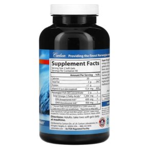Carlson Norwegian Super Omega-3 Gems 600 mg 180 Soft Gels 088395153204