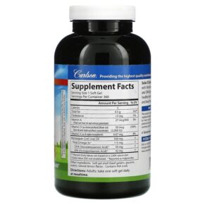 Carlson Solar D Gems Vitamin D3 + Omega-3s Natural Lemon 360 Soft Gels 088395014734
