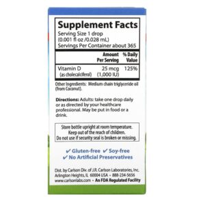 Carlson Super Daily D3 25 mcg (1.000 IU) 0.35 fl oz (10.3 ml) 088395012709