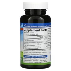 Carlson Tri-B with B6 B12 & Folic Acid 360 Tablets 3 Carlson Tri-B with B6 B12 & Folic Acid 360 Tablets 088395020032
