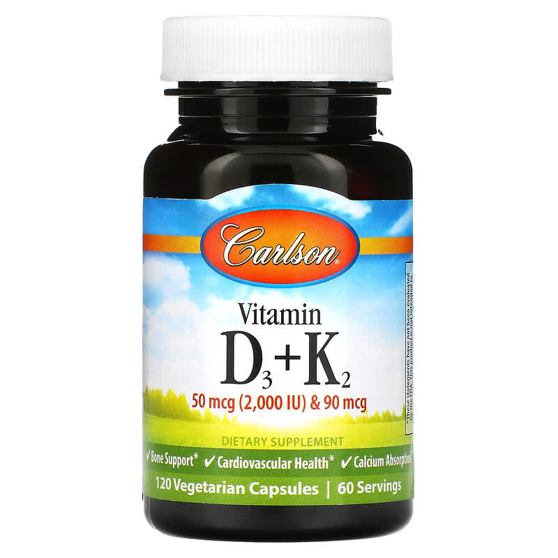 Carlson Vitamin D3 + K2 50 mcg (2.000 IU) & 90 mcg 120 viên 088395106200