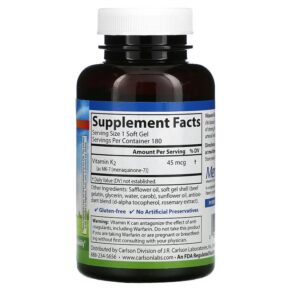Carlson Vitamin K2 MK-7 45 mcg 180 Soft Gels 088395101205