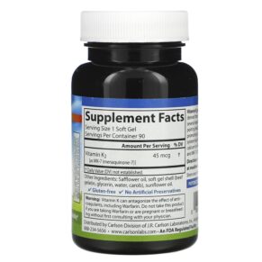 Carlson Vitamin K2 MK-7 45 mcg 90 Soft Gels 088395101106